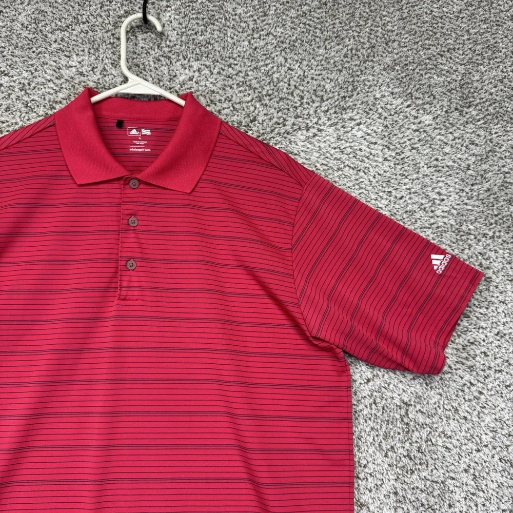 Adidas Golf Polo Shirt Men's Size Medium‎ Pink Blue Stripes Performance Stretch